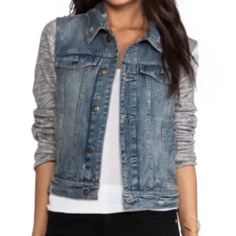 Free people - Knit Sleeves Distressed Denim Jacket - S